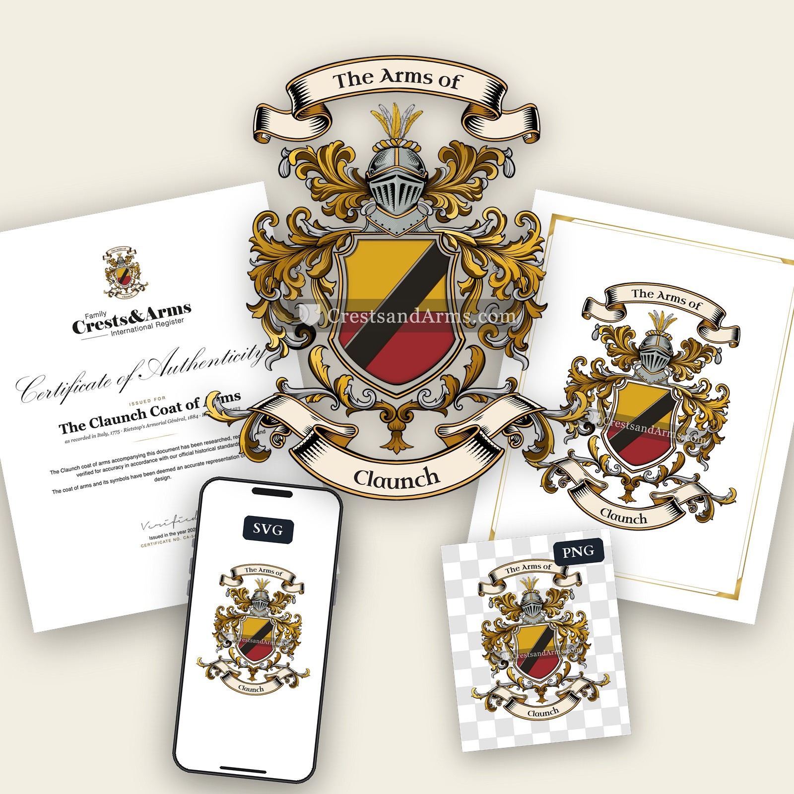 The Claunch arms on the coat of arms — digital pack