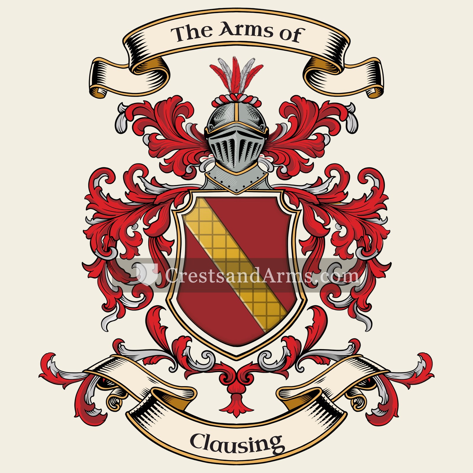 The Clausing coat of arms, drawn from the recorded blazon