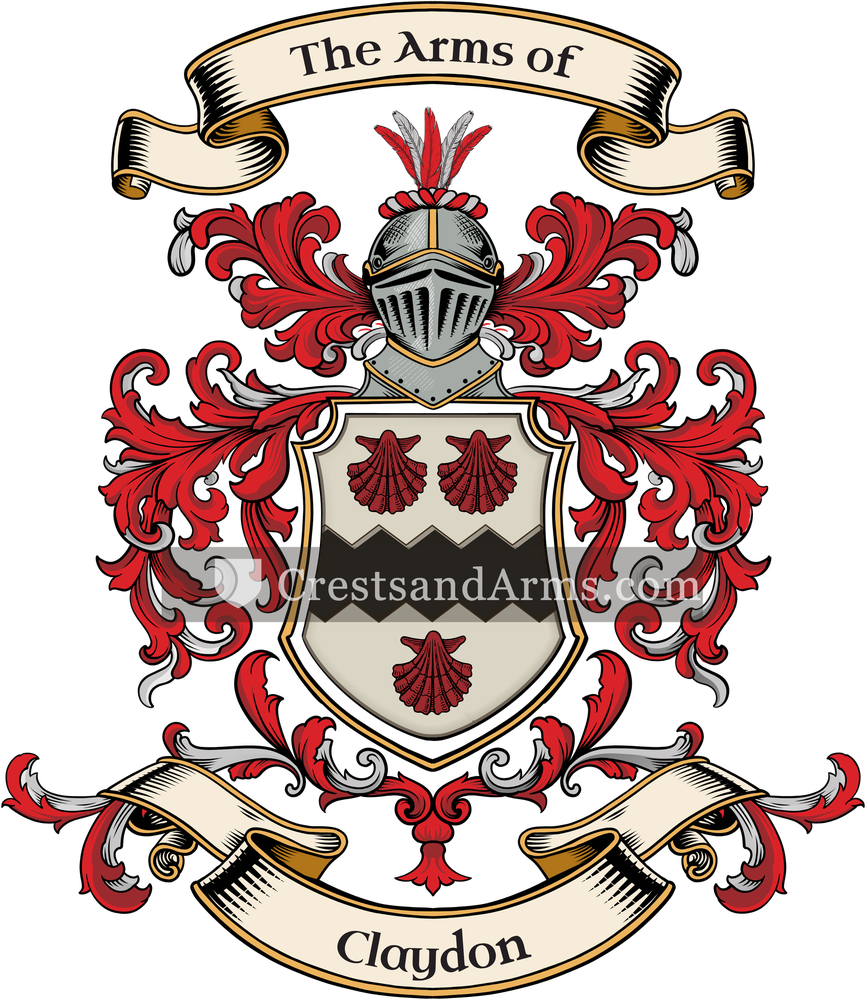 The Claydon coat of arms, drawn from the recorded blazon