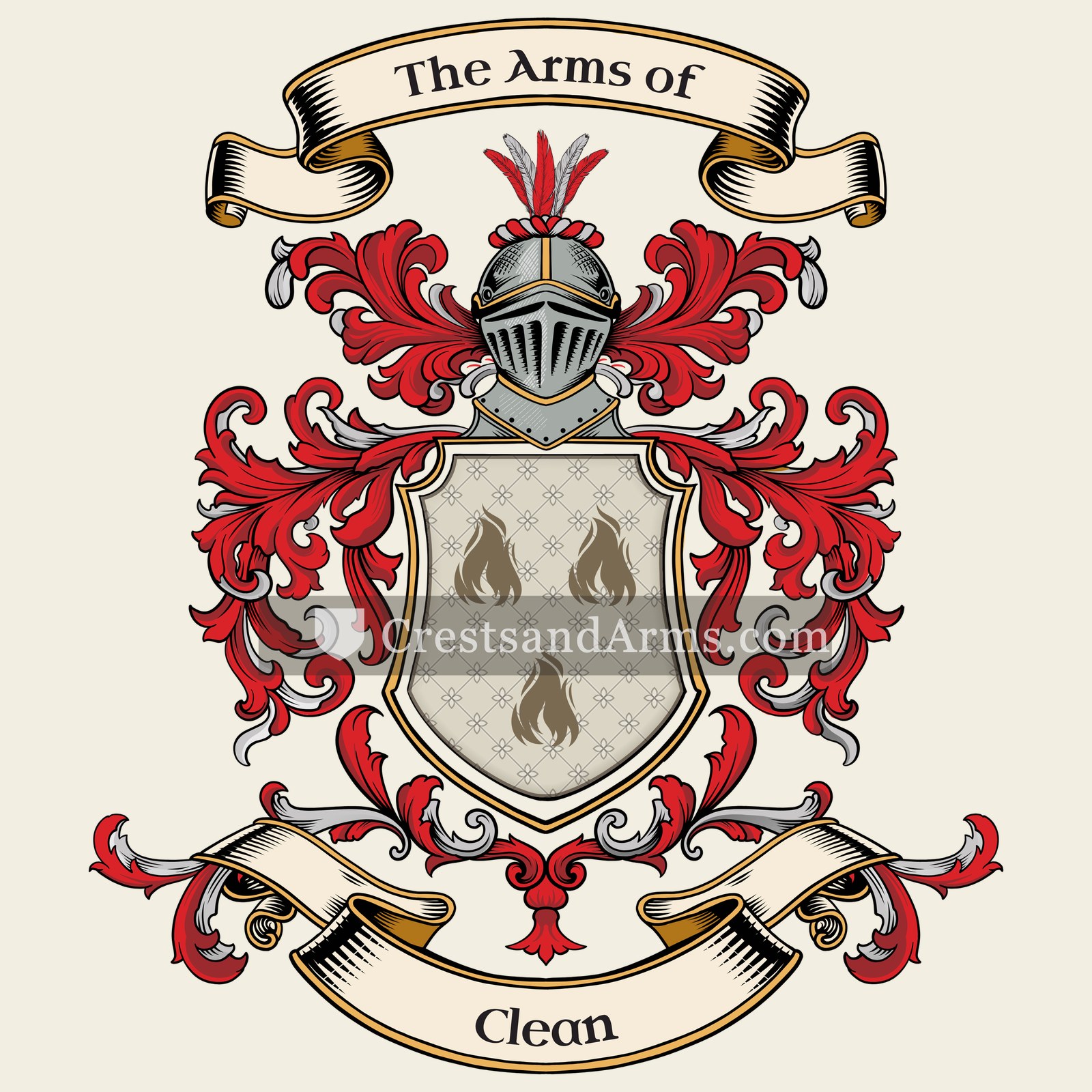 The Clean coat of arms, drawn from the recorded blazon