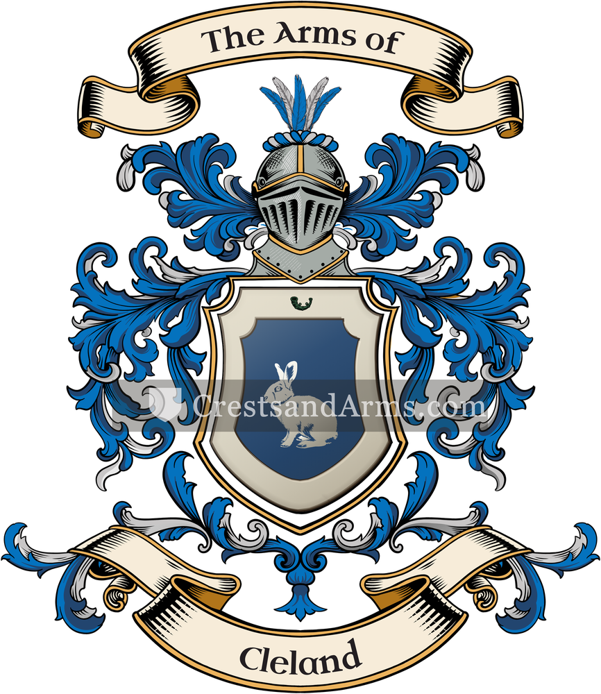 The Cleland coat of arms, drawn from the recorded blazon