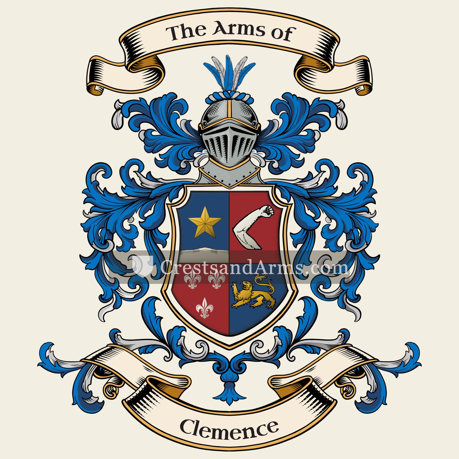 The Clemence coat of arms, drawn from the recorded blazon
