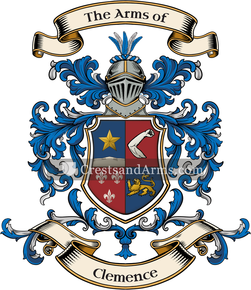 The Clemence coat of arms, drawn from the recorded blazon