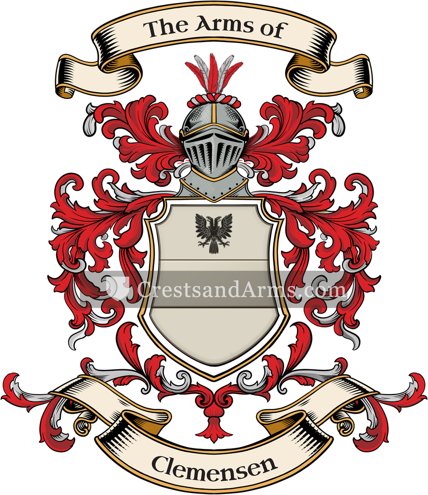 The Clemensen coat of arms, drawn from the recorded blazon
