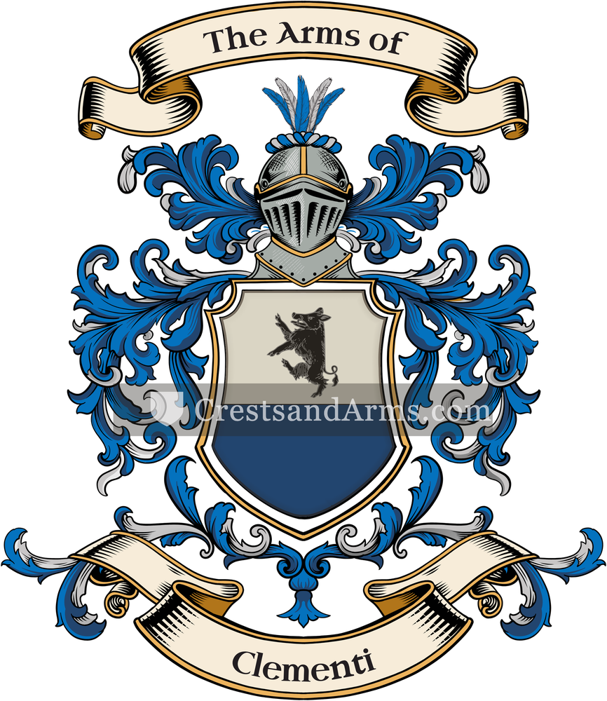 The Clementi coat of arms, drawn from the recorded blazon