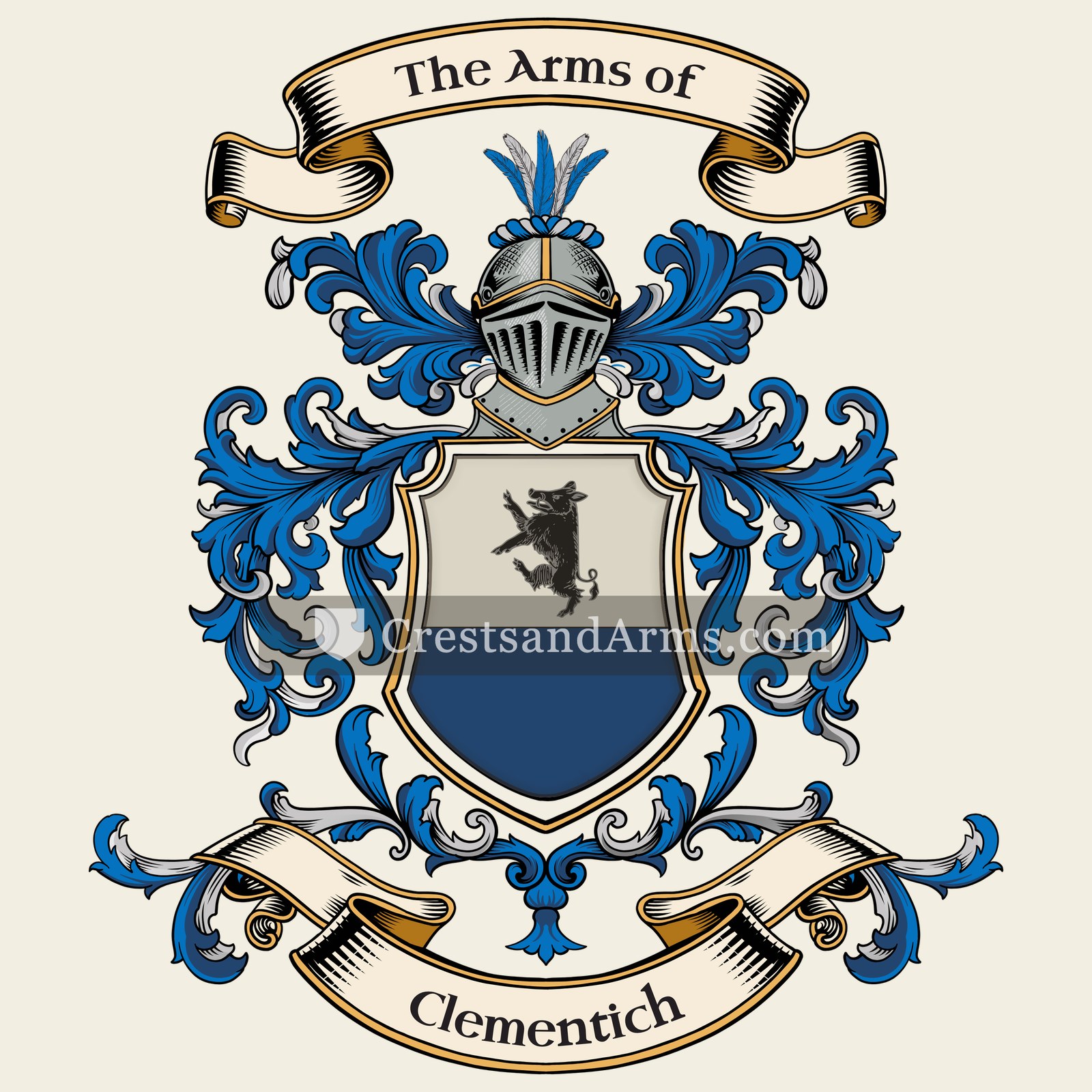 The Clementich coat of arms, drawn from the recorded blazon