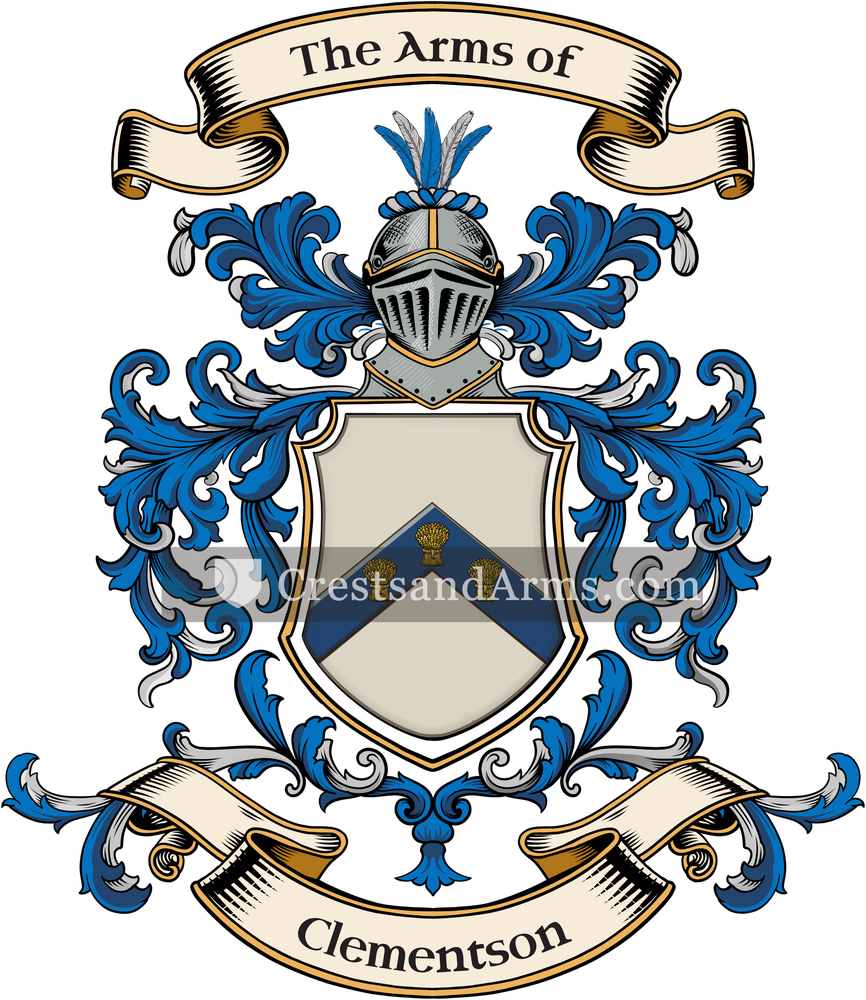 The Clementson coat of arms, drawn from the recorded blazon