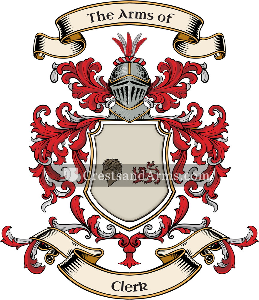 The Clerk coat of arms, drawn from the recorded blazon