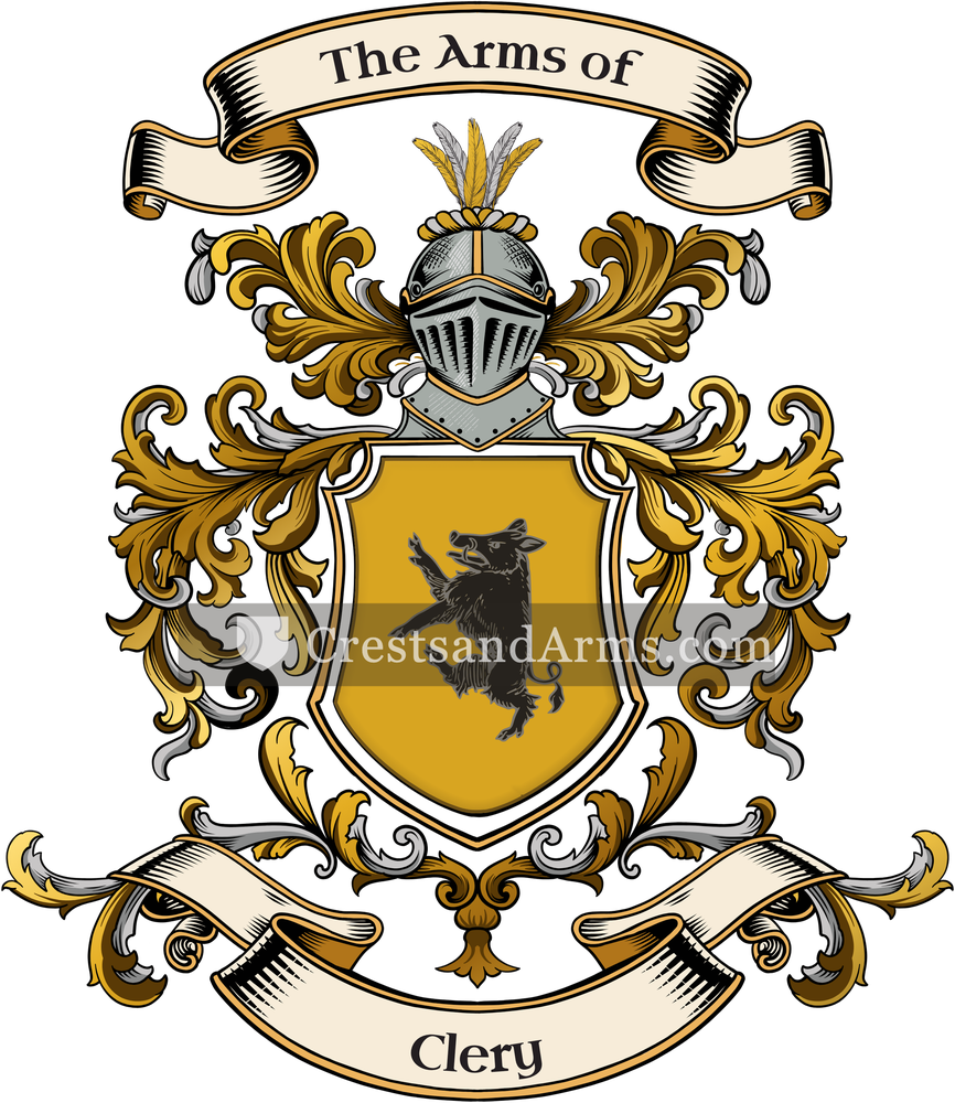 The Clery coat of arms, drawn from the recorded blazon