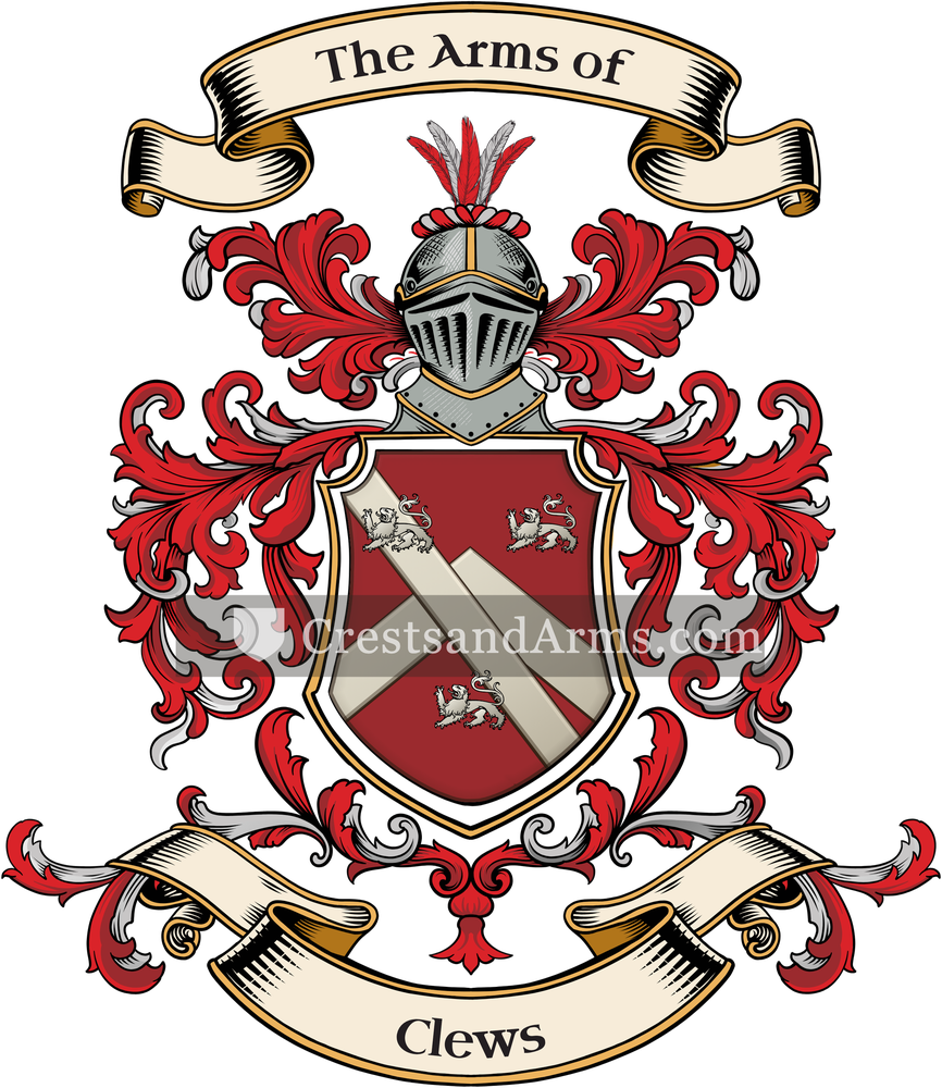 The Clews coat of arms, drawn from the recorded blazon
