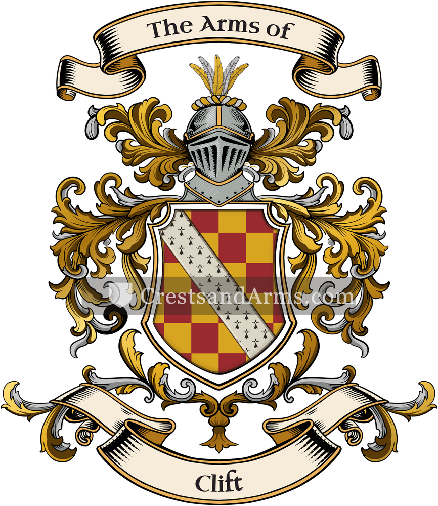 The Clift coat of arms, drawn from the recorded blazon