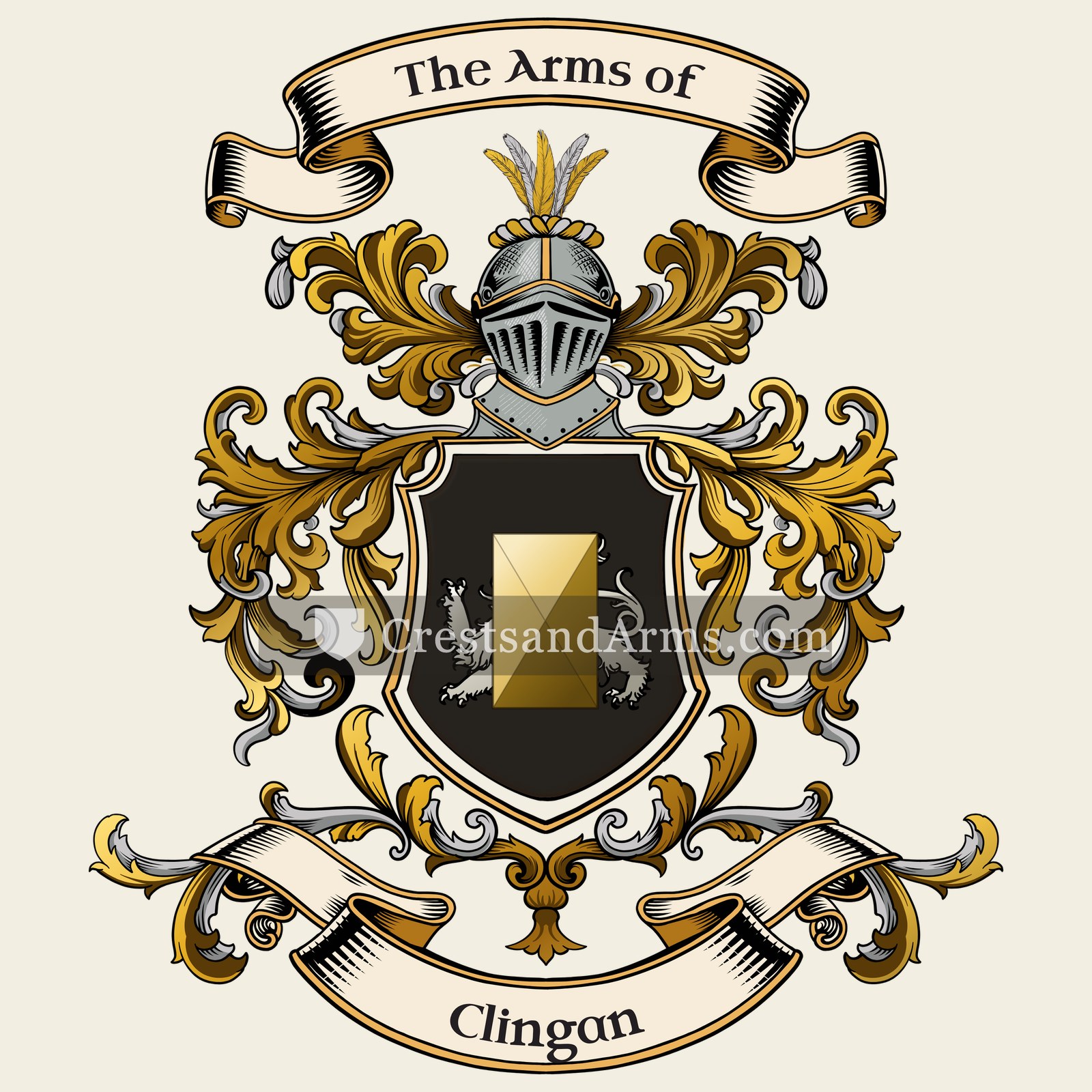 The Clingan coat of arms, drawn from the recorded blazon