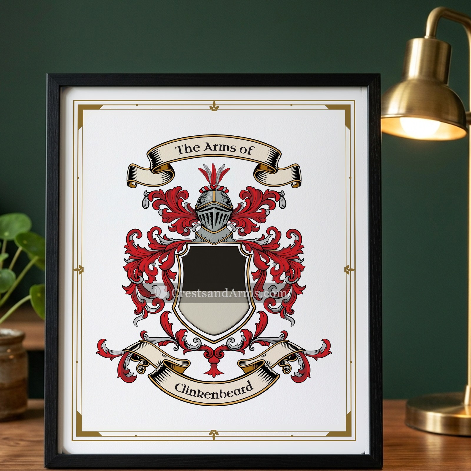 The Clinkenbeard arms on the framed, black wood
