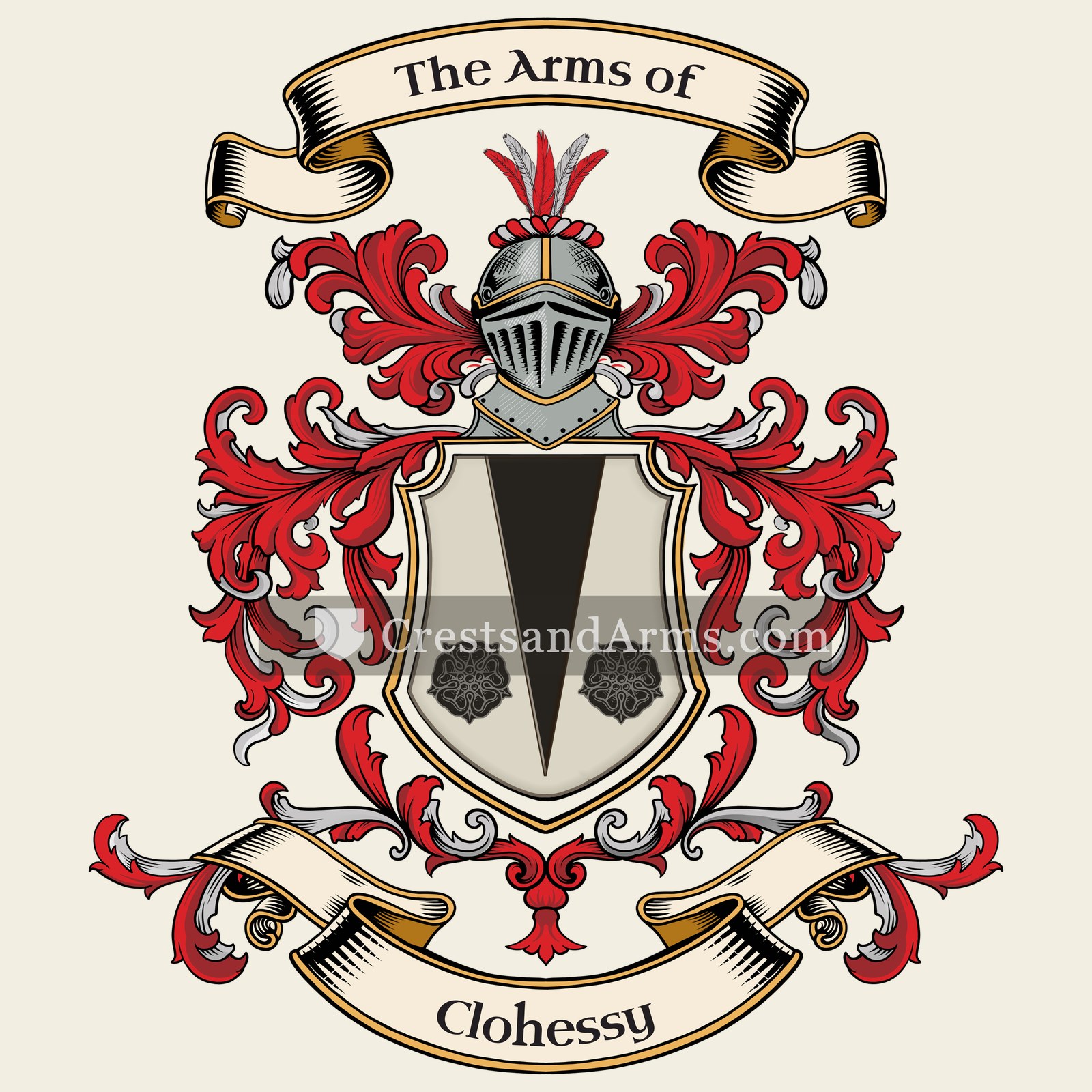 The Clohessy coat of arms, drawn from the recorded blazon