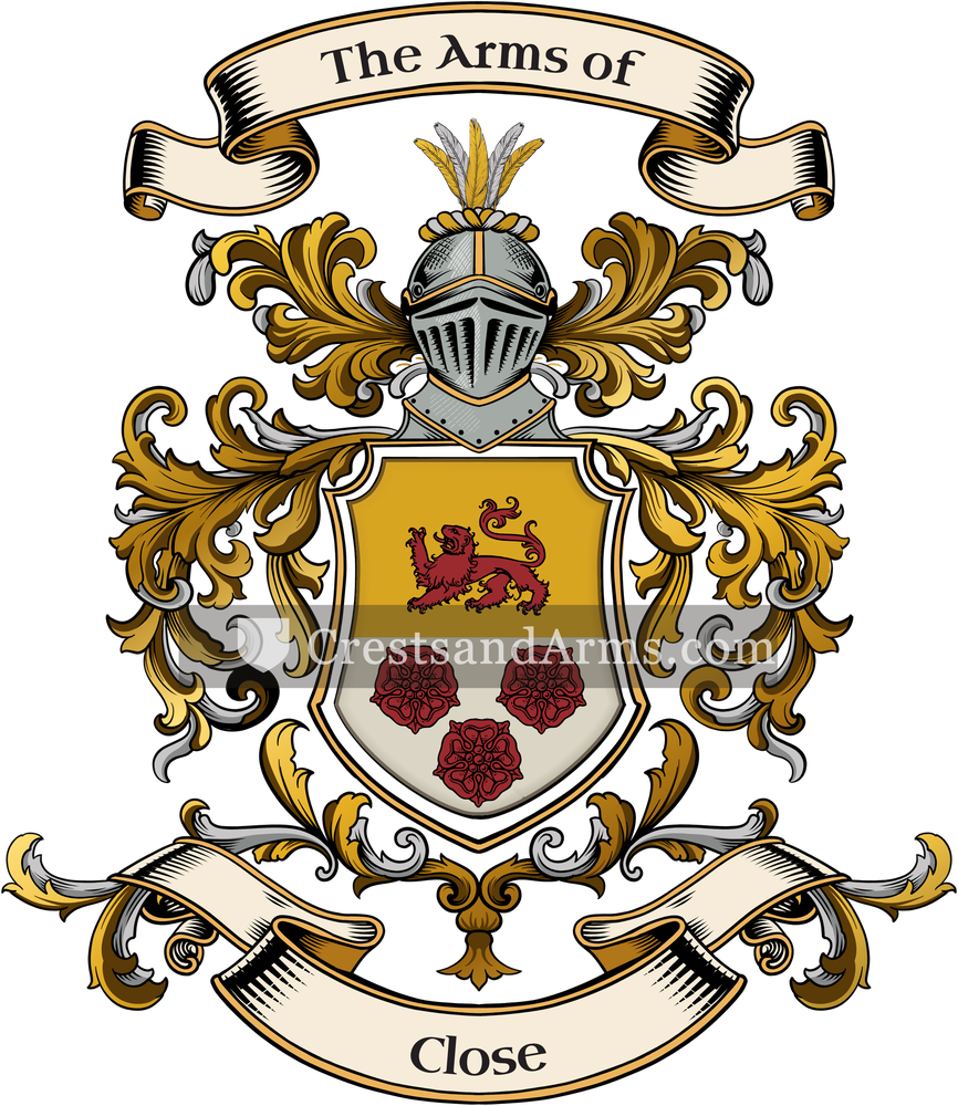 The Close coat of arms, drawn from the recorded blazon