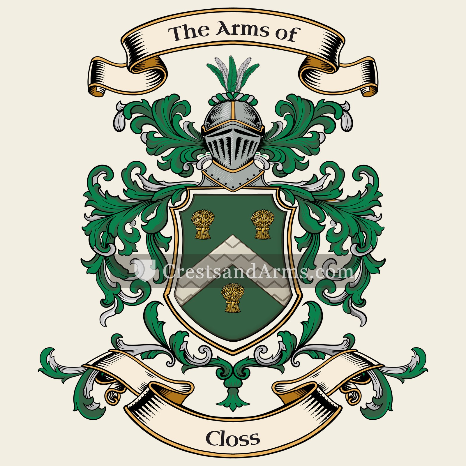 The Closs coat of arms, drawn from the recorded blazon