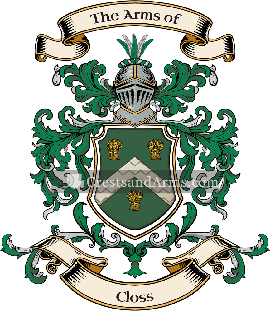 The Closs coat of arms, drawn from the recorded blazon