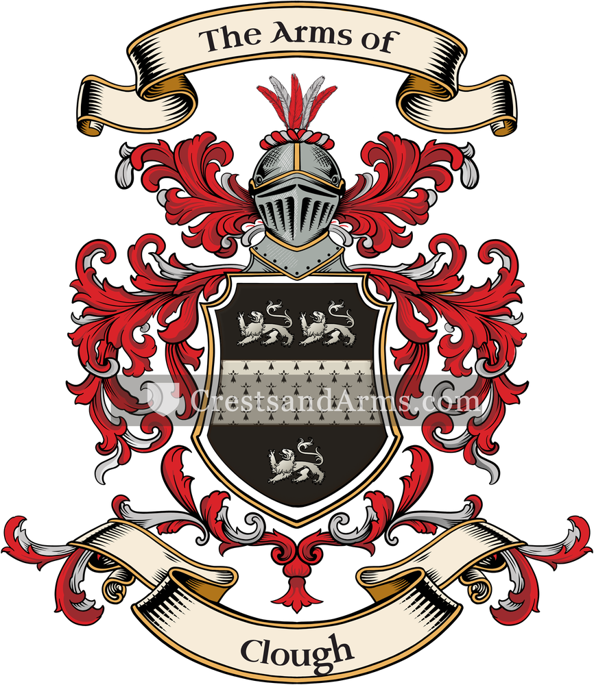 The Clough coat of arms, drawn from the recorded blazon