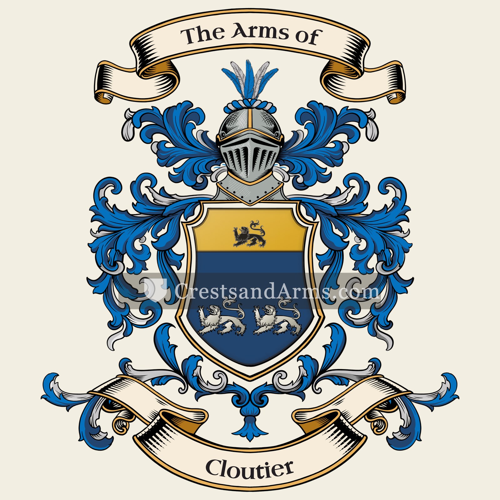 The Cloutier coat of arms, drawn from the recorded blazon