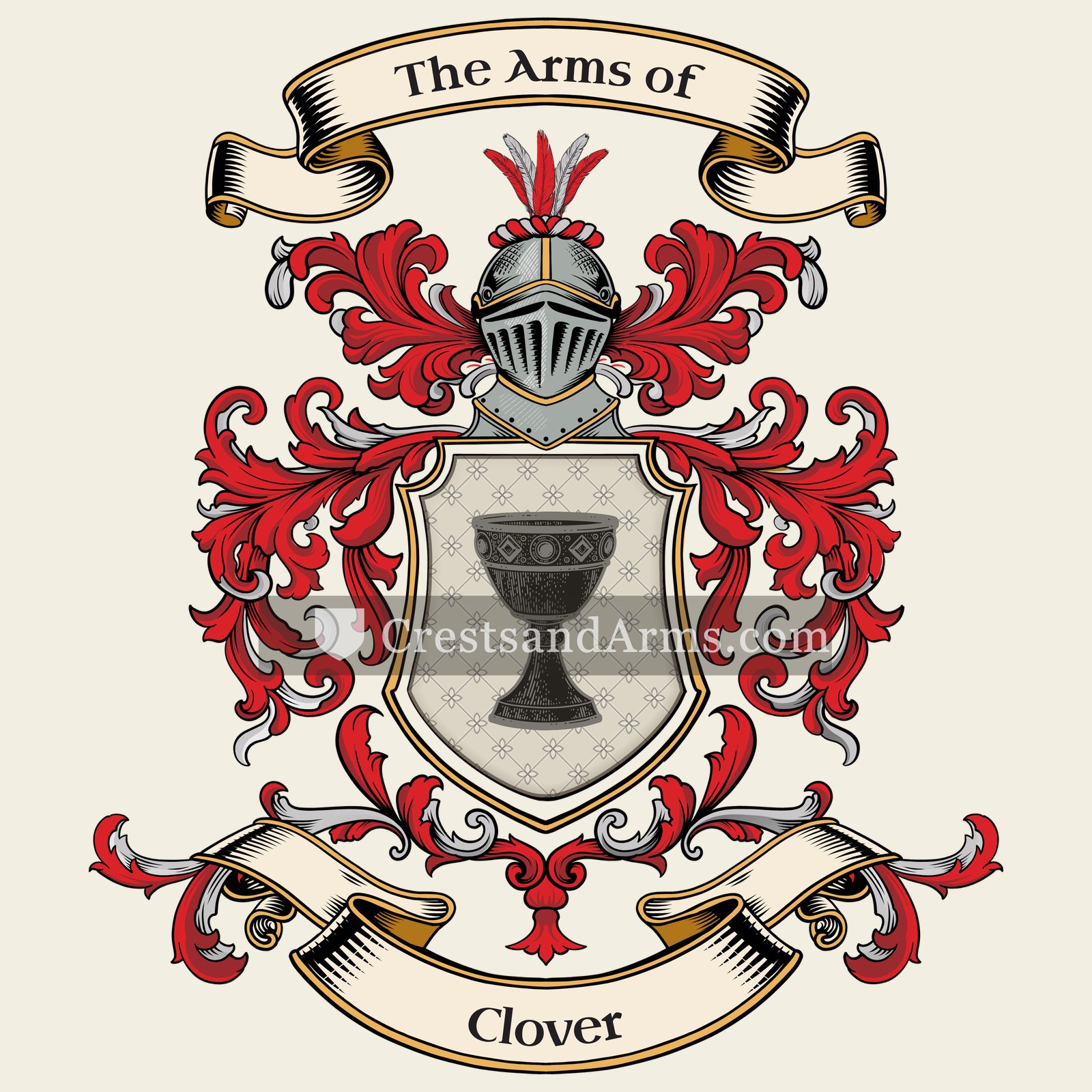 The Clover coat of arms, drawn from the recorded blazon