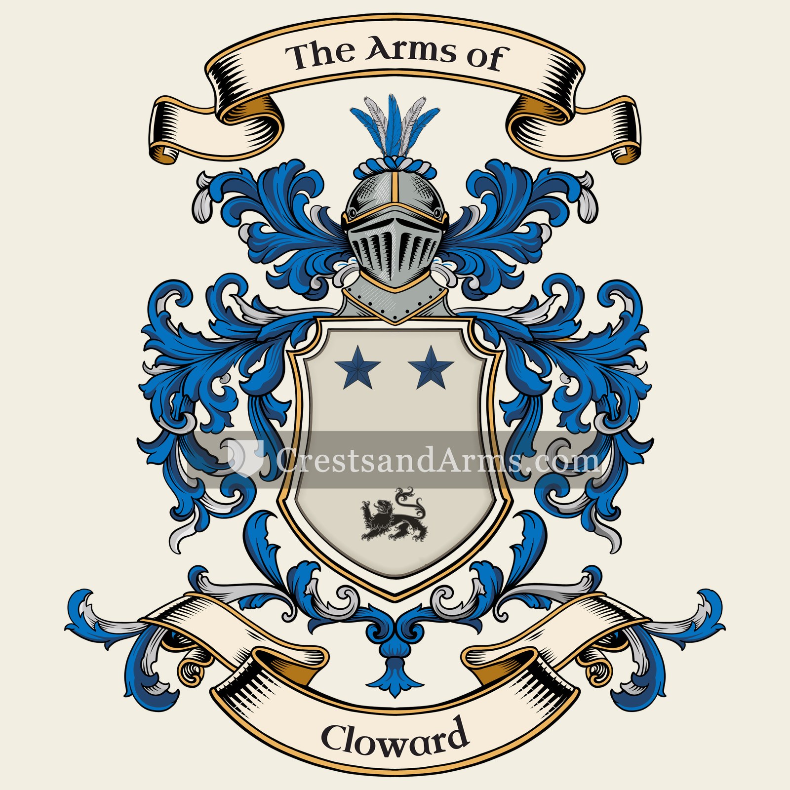 The Cloward coat of arms, drawn from the recorded blazon