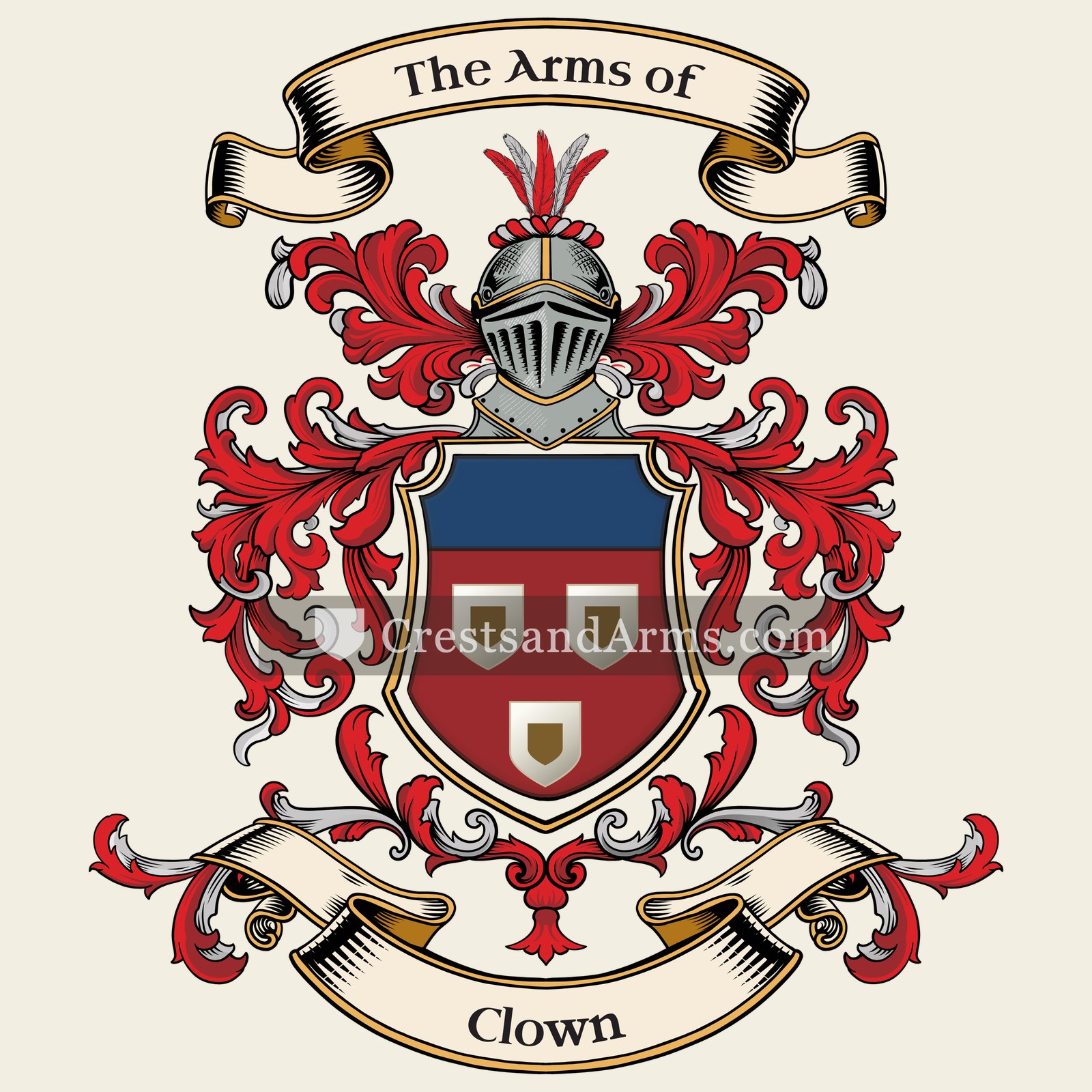 The Clown coat of arms, drawn from the recorded blazon