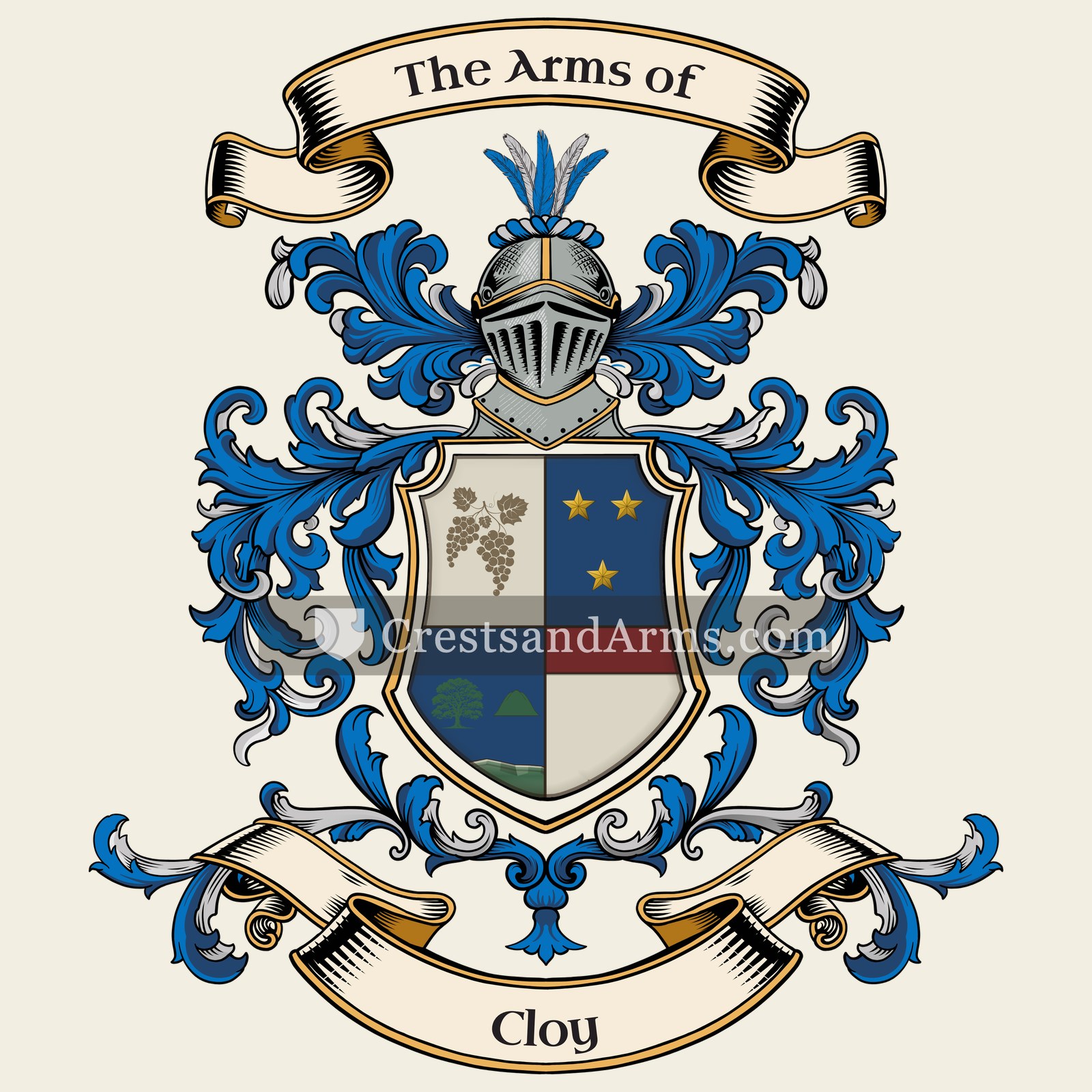 The Cloy coat of arms, drawn from the recorded blazon