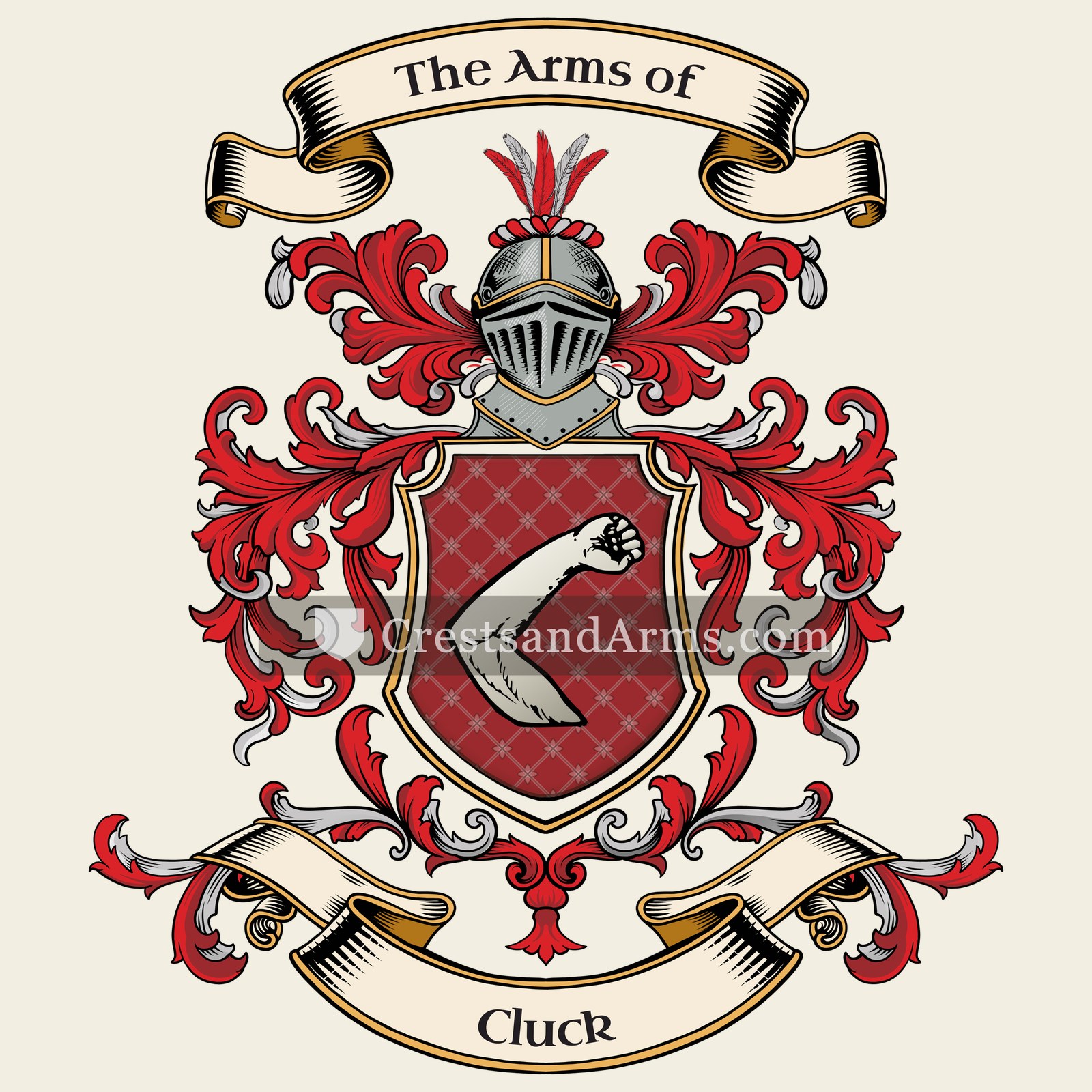 The Cluck coat of arms, drawn from the recorded blazon