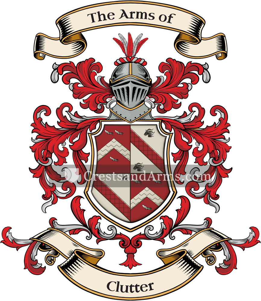 The Clutter coat of arms, drawn from the recorded blazon