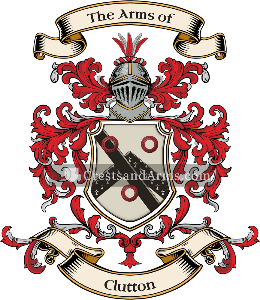 The Clutton coat of arms, drawn from the recorded blazon