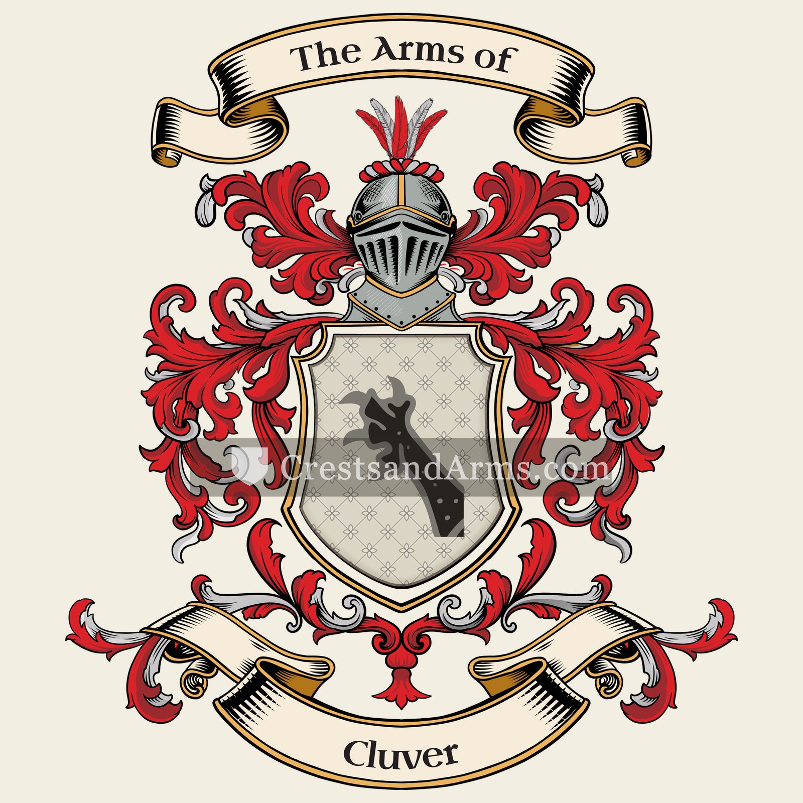 The Cluver coat of arms, drawn from the recorded blazon
