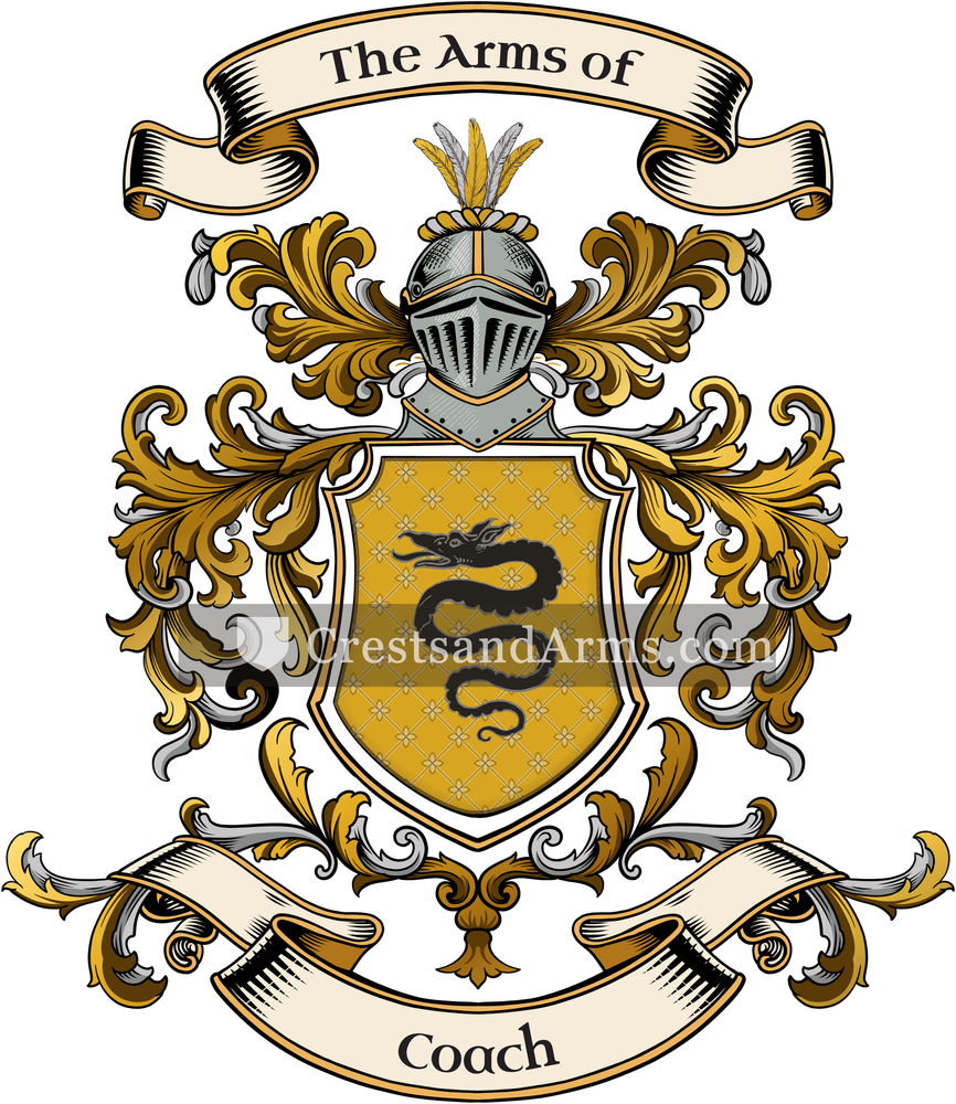 The Coach coat of arms, drawn from the recorded blazon