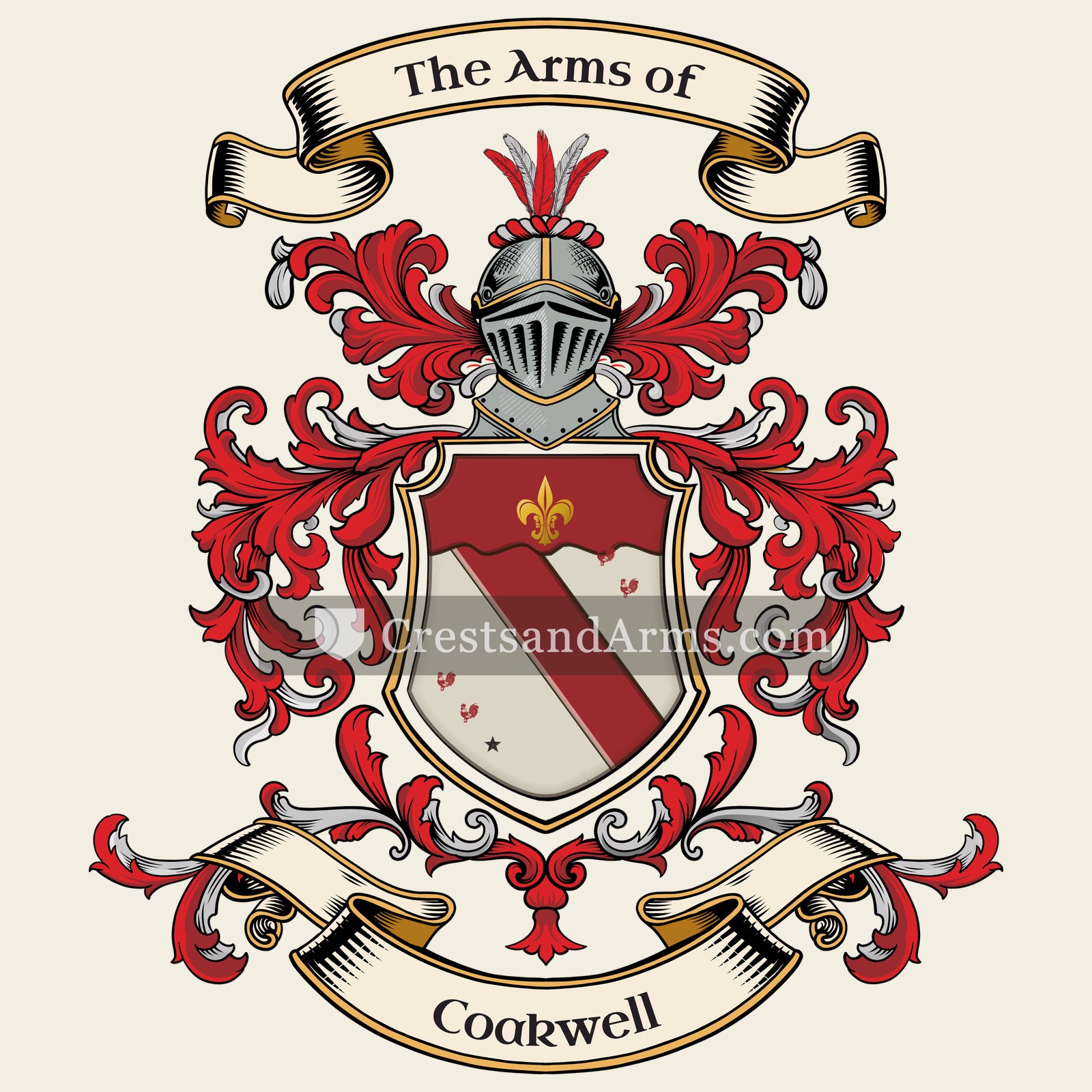 The Coakwell coat of arms, drawn from the recorded blazon