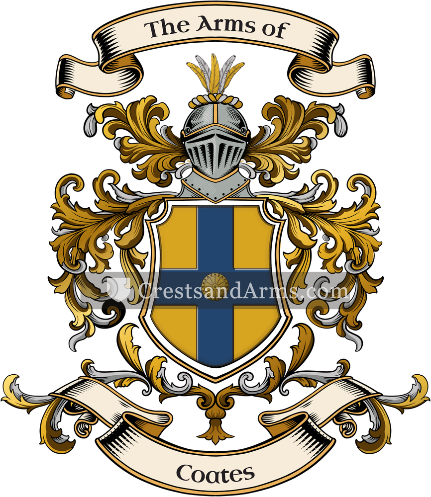 The Coates coat of arms, drawn from the recorded blazon