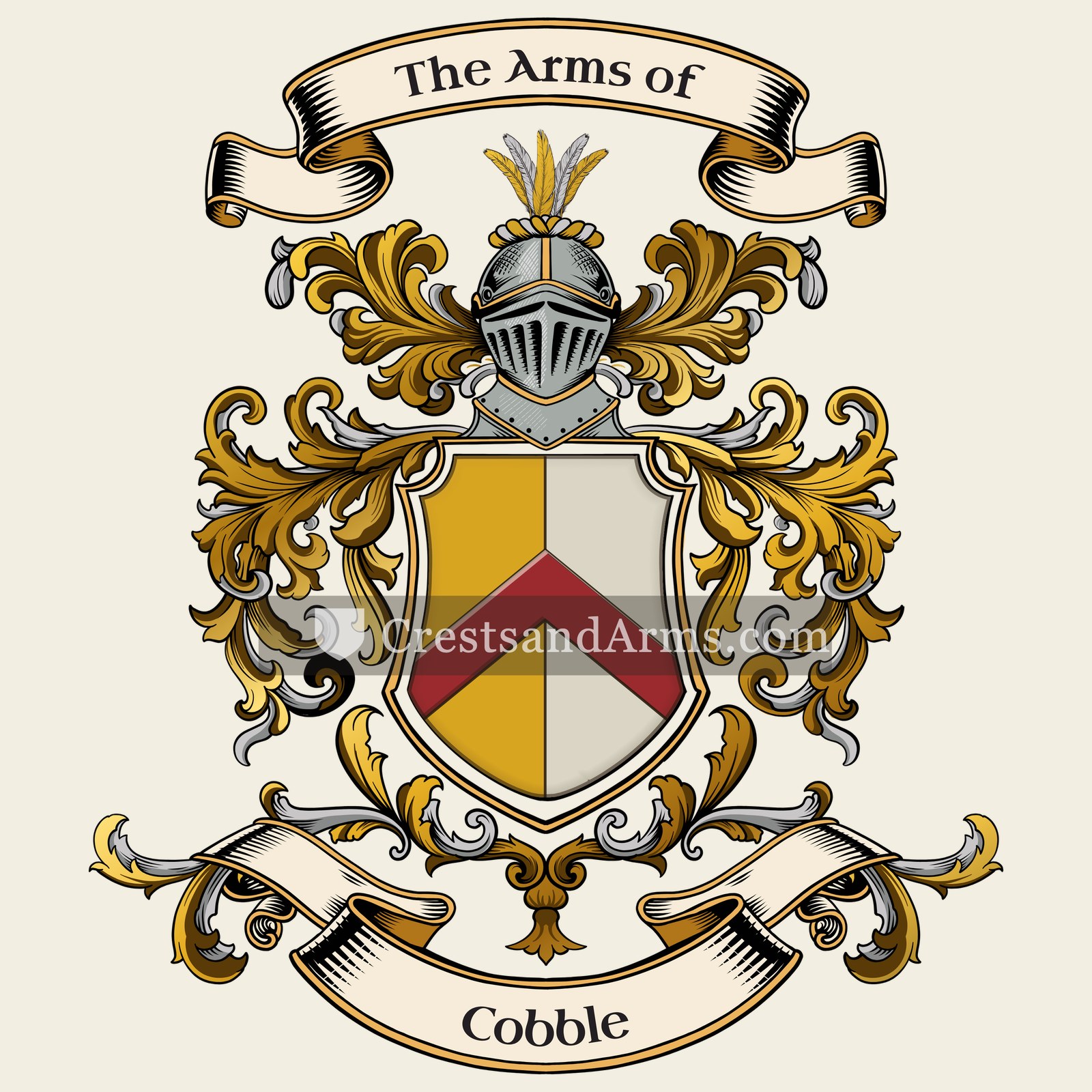 The Cobble coat of arms, drawn from the recorded blazon