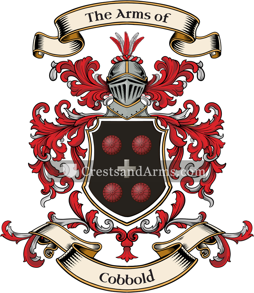 The Cobbold coat of arms, drawn from the recorded blazon