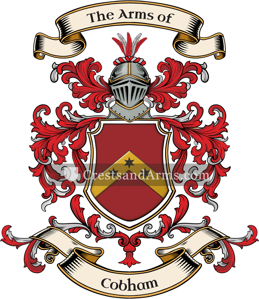 The Cobham coat of arms, drawn from the recorded blazon