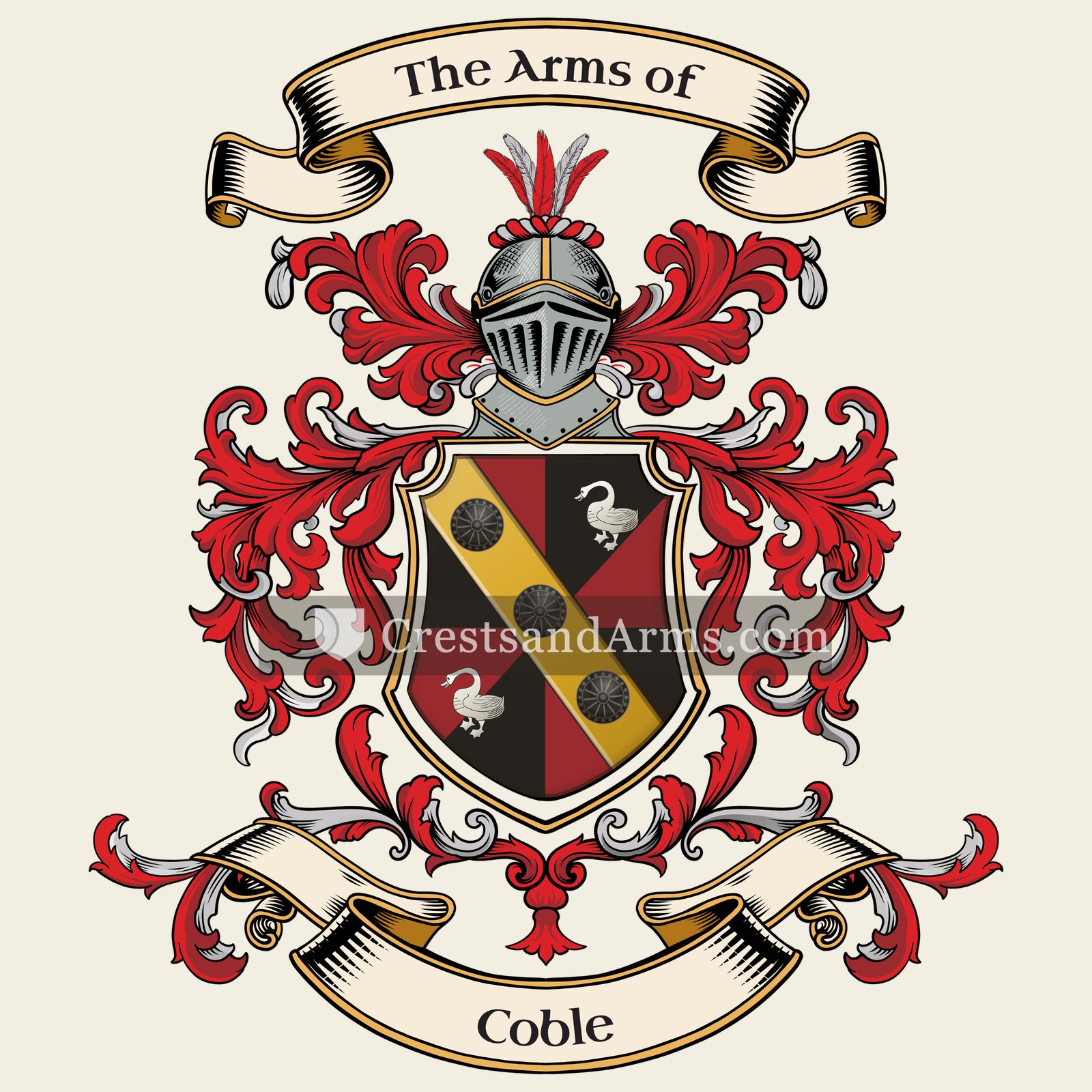 The Coble coat of arms, drawn from the recorded blazon