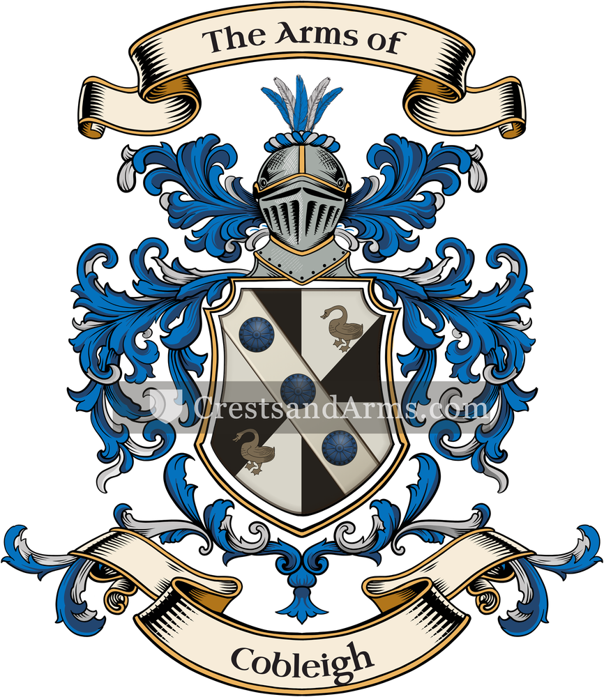 The Cobleigh coat of arms, drawn from the recorded blazon