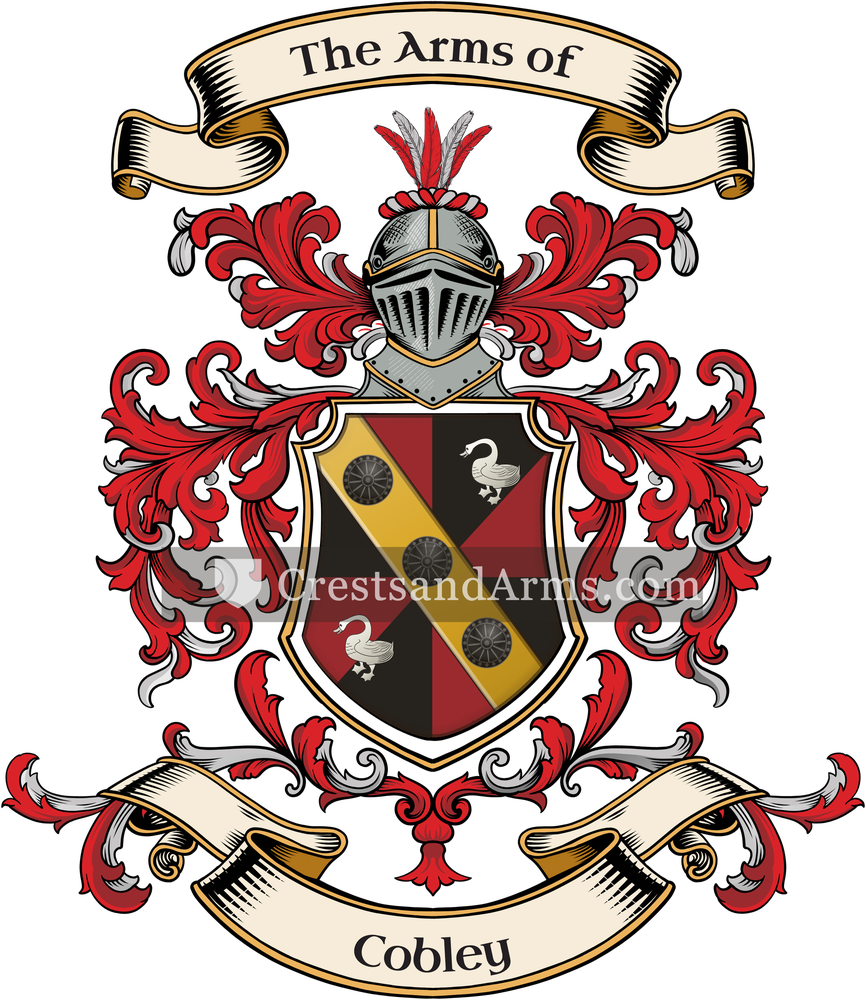 The Cobley coat of arms, drawn from the recorded blazon