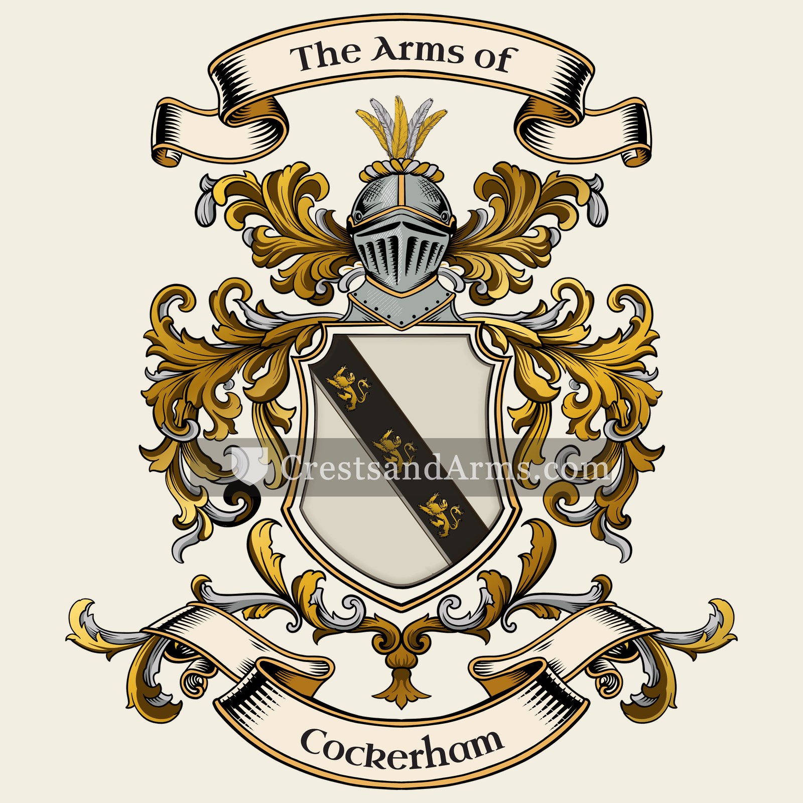 The Cockerham coat of arms, drawn from the recorded blazon