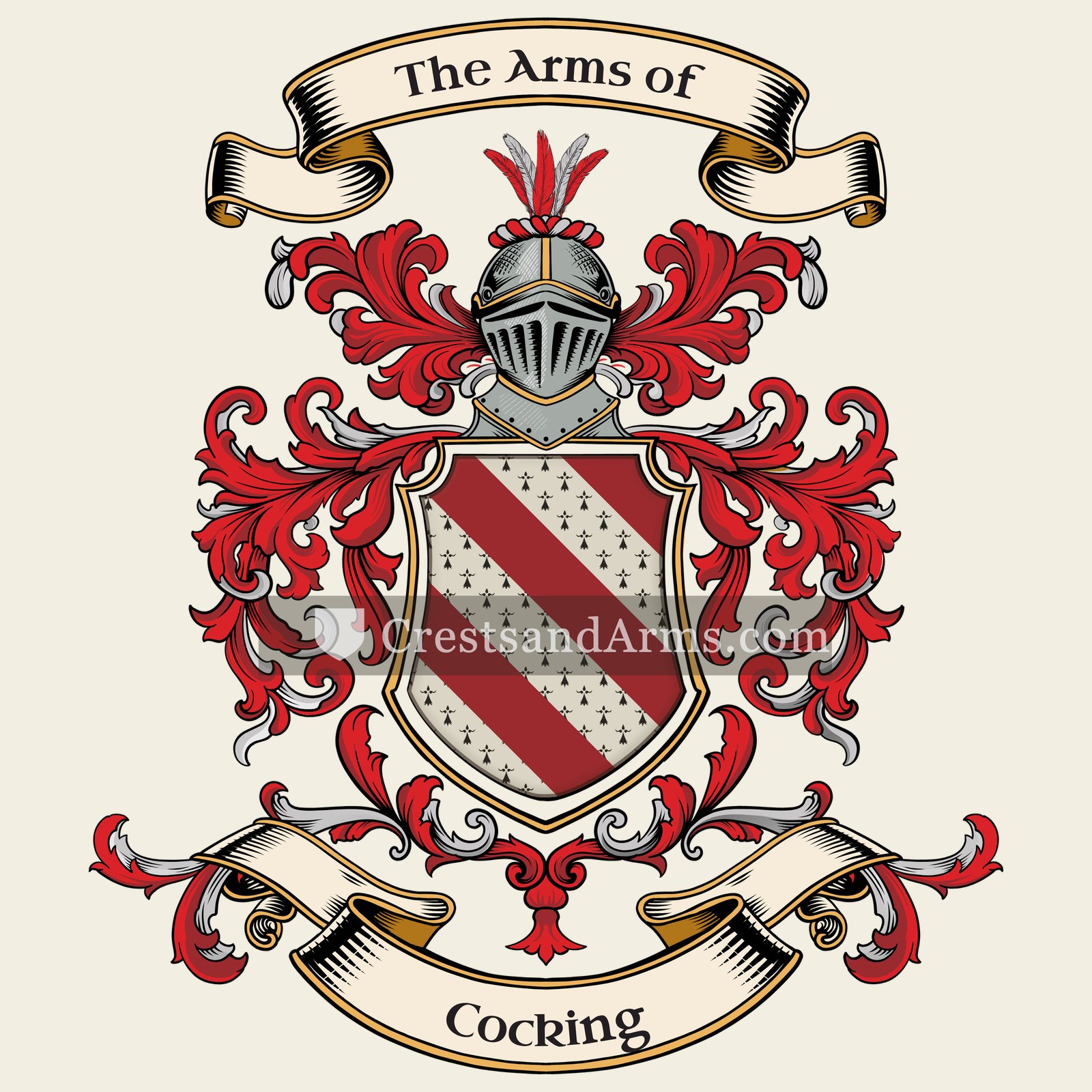 The Cocking coat of arms, drawn from the recorded blazon