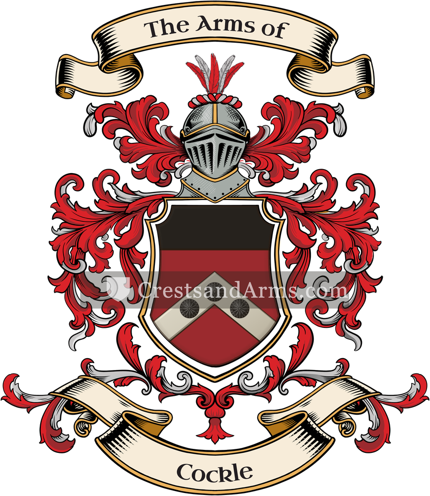 The Cockle coat of arms, drawn from the recorded blazon
