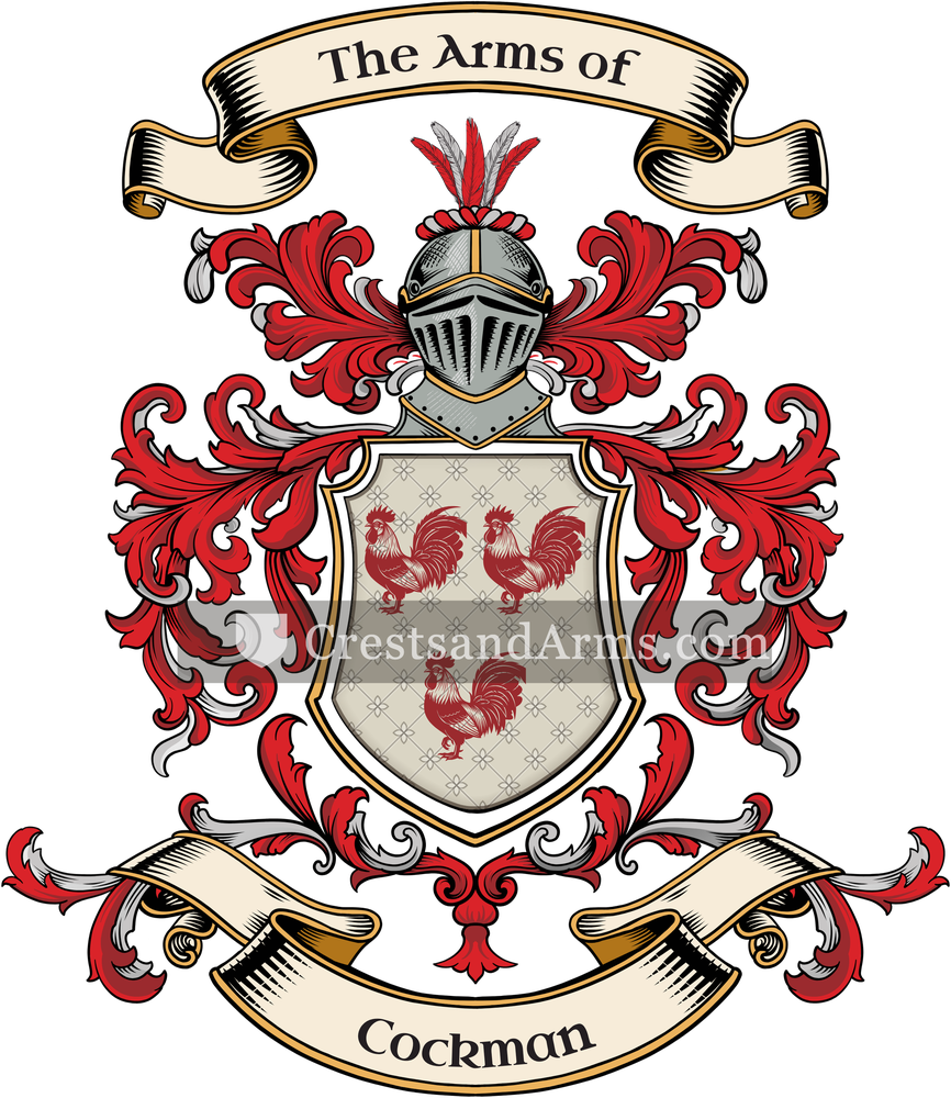 The Cockman coat of arms, drawn from the recorded blazon