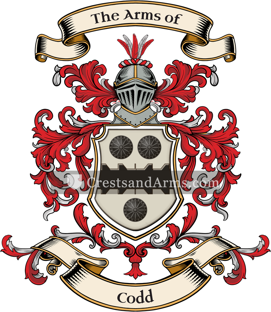 The Codd coat of arms, drawn from the recorded blazon