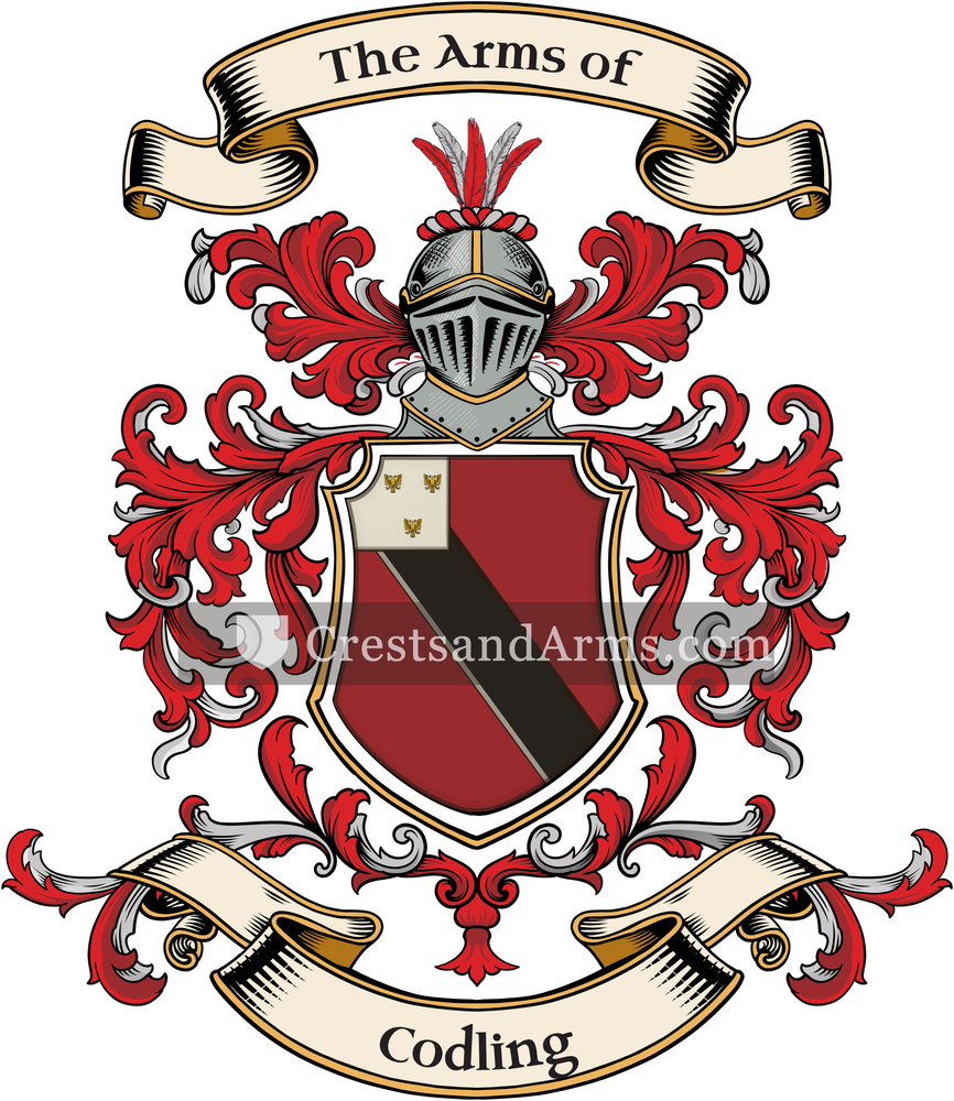 The Codling coat of arms, drawn from the recorded blazon