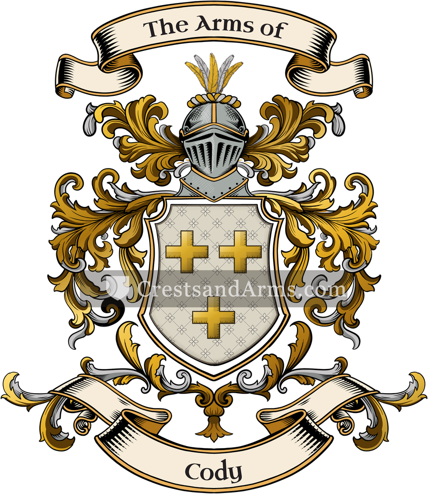 The Cody coat of arms, drawn from the recorded blazon