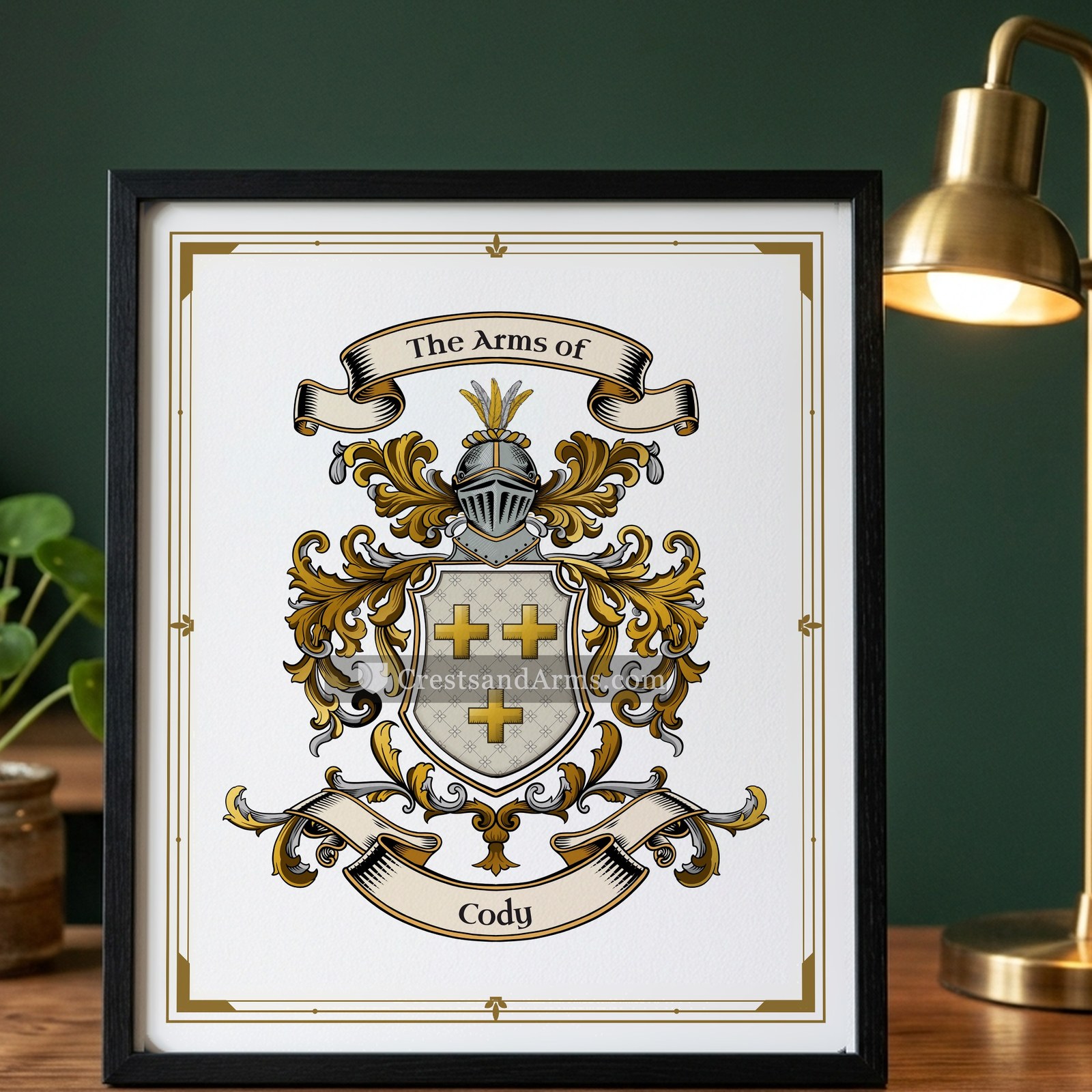 The Cody arms on the framed, black wood