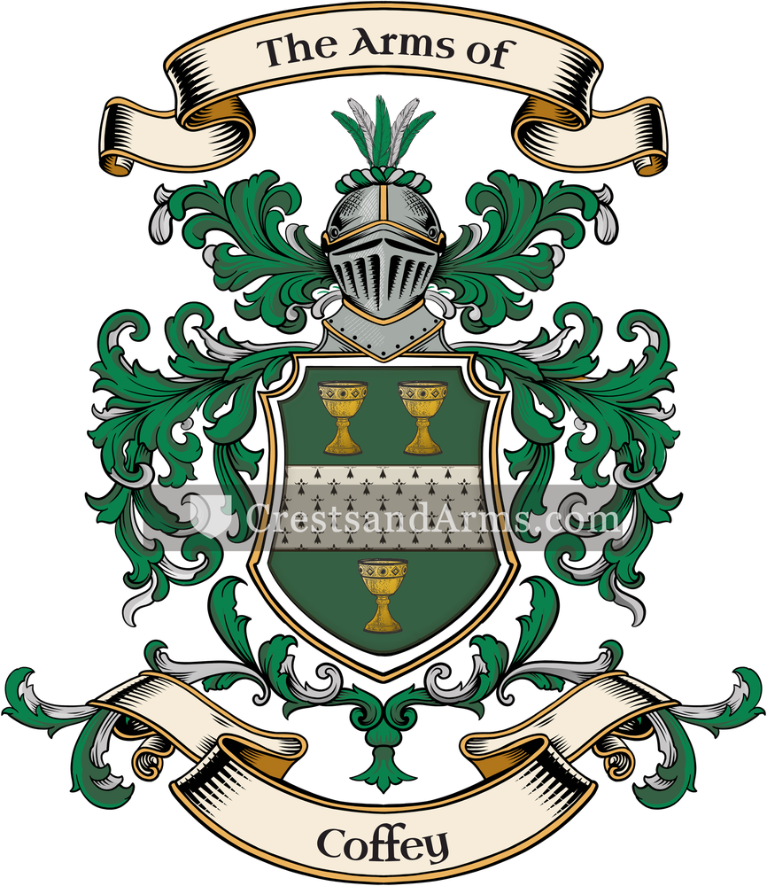 The Coffey coat of arms, drawn from the recorded blazon