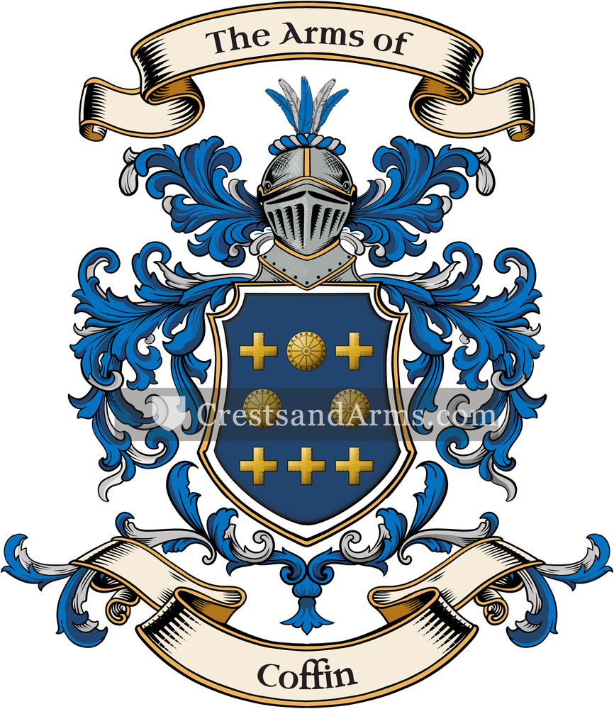 The Coffin coat of arms, drawn from the recorded blazon